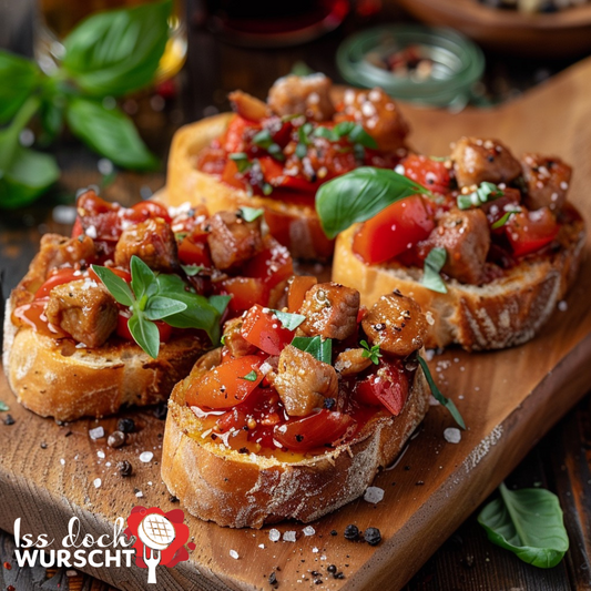 Iss doch Wurscht - Schaschlik-Bruschetta mit hausgemachtem Ciabatta