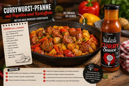 Currywurst-Pfanne mit Paprika und Kartoffeln